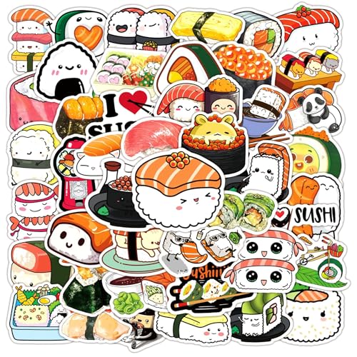 50PCS Cute Sushi Stickers Japanese Food Vinyl Decals for Water Bottles, Laptops, Skateboards, Phone Cases, Scrapbook, Suitcase, Guitar, Kids, Teens, Food Lovers,Party Gift (Sushi) - color: Sushi Stickers