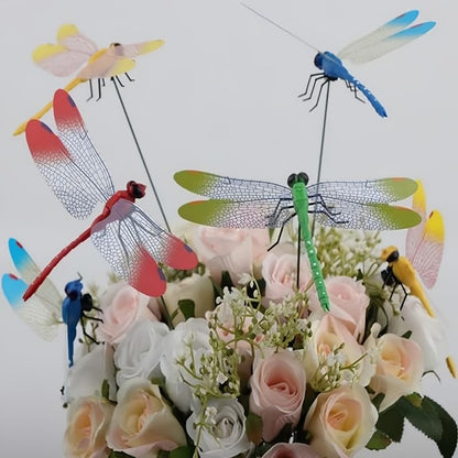 40 Pcs 3D Artificial Dragonfly Stakes Garden Ornaments Dragonfly Garden Decor for Indoor Outdoor Planter Miniature Fairy Garden Decoration,Yellow,Blue,Green,Red