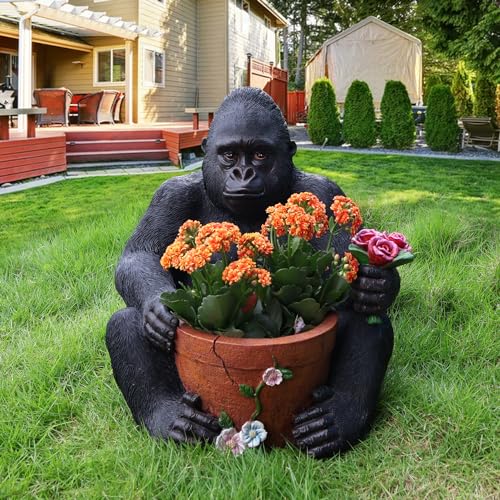 Large Statues Planter Gorilla Statue - Gorilla Flower Pot Kingkong Garden Sculptures Animal Landscaping Ornament for Lawn Balcony Yard Garden Patio Decor 19.7 Inch - color: Sitting Gorilla