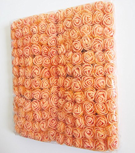 Mini Fake Rose Flower Heads 144pcs Mini Artificial Roses DIY Wedding Flowers Accessories Make Bridal Hair Clips Headbands Dress (Bottom add Gauze) Orange - color: Orange