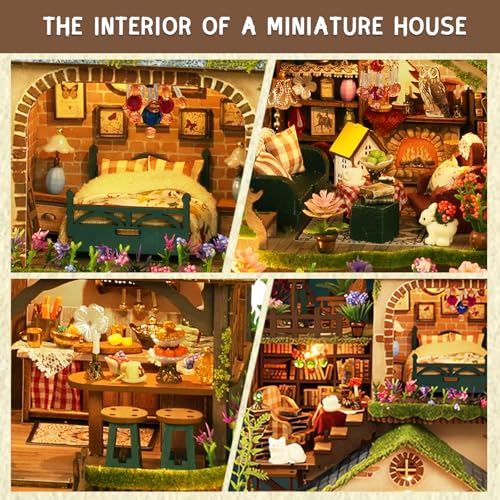 YSWOOD WORLD DIY Miniature House Kit for Adults, Mini House Kit with LED | DIY Miniature Kit, Dollhouse Kit, Model Kits, Home Decor, Wooden Crafts Gifts for Christmas Birthday, Forest Adventure