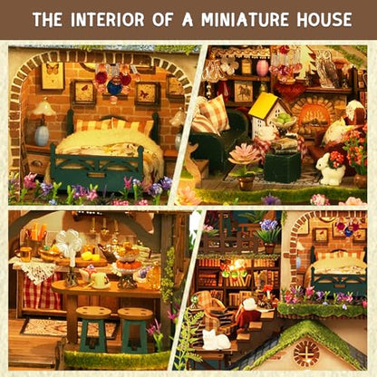 YSWOOD WORLD DIY Miniature House Kit for Adults, Mini House Kit with LED | DIY Miniature Kit, Dollhouse Kit, Model Kits, Home Decor, Wooden Crafts Gifts for Christmas Birthday, Forest Adventure