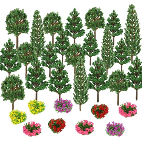 47pcs Model Trees 1.37-5.11" Mixed Diorama Model Tree Colourful Flower Trees Grass Architecture Mini Trees for Crafts Building Model Railway Scenery Landscape Supplies (Style 01) - color: Style 1
