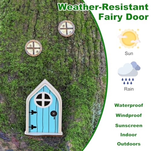 M METERXITY 2-Pack Fairy Door, Wooden Miniature Fairy Garden Door Outdoor [Light Green, Sky Blue] - color: Light Green, Sky Blue