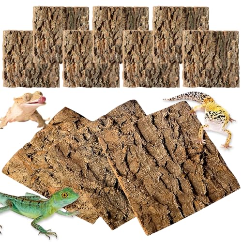 kathson 10PCS Cork Tile Background Bark 7.9”Lx7.9”W Reptile Tank Background Terrarium Backdrop Wall Decor Natural Reptile Climbing Mat for Spider Gecko Lizard Chameleon Bearded Dragon Turtle Snake