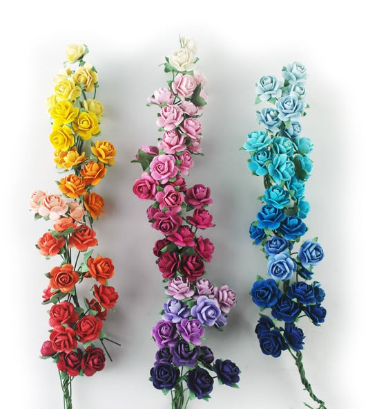 35 Color with 100 pcs Tiny Artificial Roses Mixed Assorted Shade Thirty-Five Color Mulberry Paper Flower 15-18 mm Flower Wedding Scrapbooking