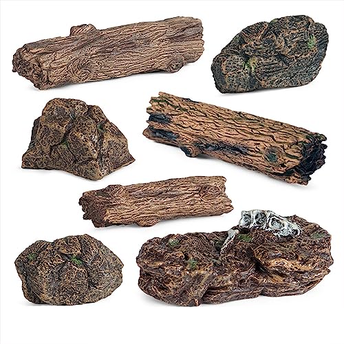 7PCS Miniature Tree Stumps Fake Tree Stump Decor Mini Stone Rock Statue Mini Garden Figurines for DIY Fairy Garden Miniature Moss Landscape