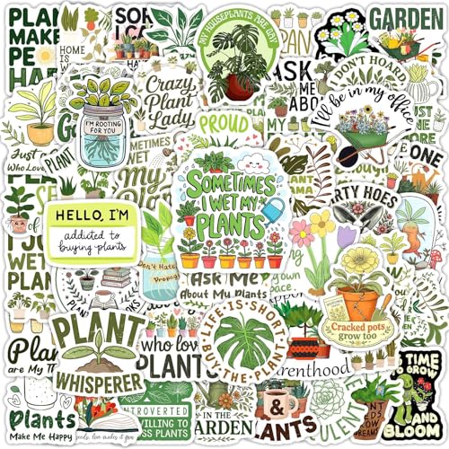 50Pcs Plant Stickers Pack, Waterproof Vinyl Funny Plant Quote Stickers for Garden Lovers Teens Adults, No‑Residue Decals for Journaling Scrapbooking Water Bottle Laptop Phone Case Luggage Decor - color: Plant - 1