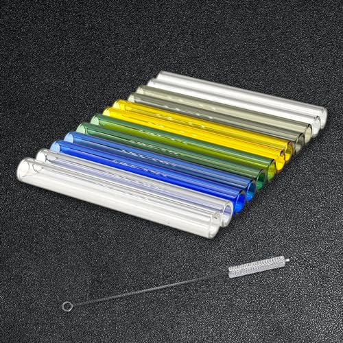 12 Pcs 4 Inches Borosilicate Glass Tubes, Gtysmox 5 Colors 12mm Diameter 2mm Thickness Glass Tubing with 1 Cleaning Brush - size: 4 inches