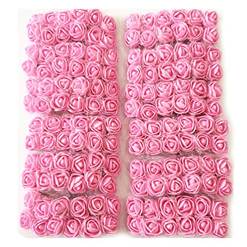 Mini Fake Rose Flower Heads 144pcs Mini Artificial Roses DIY Wedding Flowers Accessories Make Bridal Hair Clips Headbands Dress (Bottom add Gauze) Pink - color: Pink