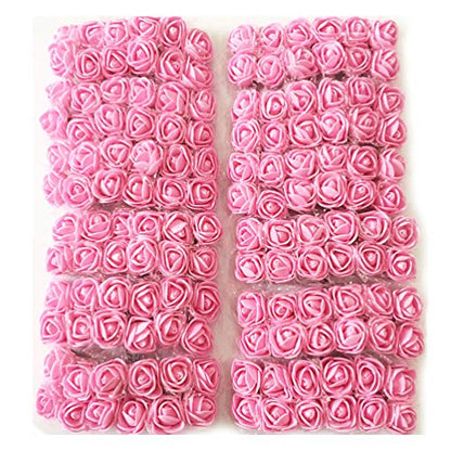Mini Fake Rose Flower Heads 144pcs Mini Artificial Roses DIY Wedding Flowers Accessories Make Bridal Hair Clips Headbands Dress (Bottom add Gauze) Pink - color: Pink