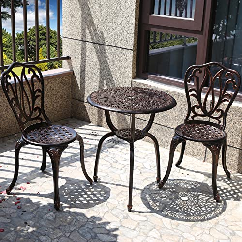 3 Piece Bistro Set,Outdoor Patio Set,Anti-Rust Cast Aluminum Bistro Table Set for Park Yard Front Porch Furniture(New Brown)… - color: Brown, size: NEW