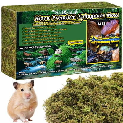 Riare 2.6lb Natural Sphagnum Moss for Reptiles, Terrarium Substrate Bedding | High Expansion, Moisture Retention, Helps Shedding, Long Fibered Dried Moss for Leopard Gecko, Snake, Frog, Turtle - color: 2.6 LB