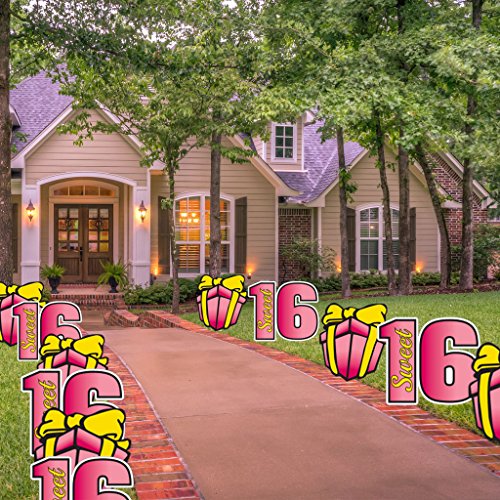 VictoryStore Sweet 16 Pathway Markers - Sweet Sixteen Yard Decorations 10pcs (Pink Yellow) - color: Pink Yellow