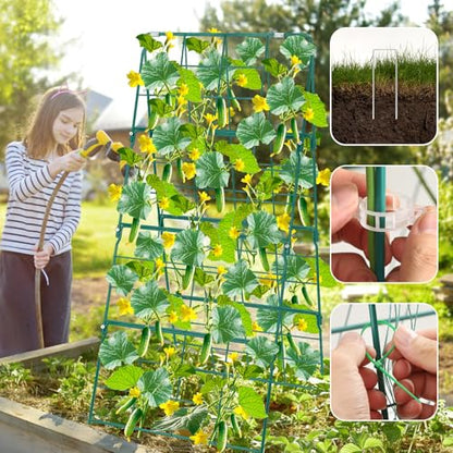 17 x 42 Inch Garden Trellis for Raised Beds Foldable Climbing Plant Support Cucumber Trellis Outdoor A-Frame Metal Vegetable Trellis with Garden Supplies for Grape Tomato Peas Flower - size: 17 x 42 Inch