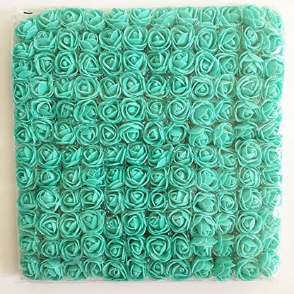 Mini Fake Rose Flower Heads 144pcs Mini Artificial Roses DIY Wedding Flowers Accessories Make Bridal Hair Clips Headbands Dress (Bottom add Gauze) Tiffany-Blue - color: Tiffany Blue