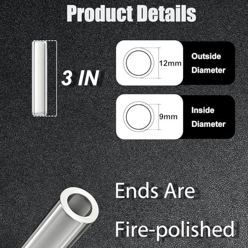 12 Pcs 3 Inch Borosilicate Glass Tubes, 12mm Diameter 1.5mm Thickness Glass Tubing, Fire Polished Smooth Edges with Cleaning Brush for Lab & DIY Crafts - size: 3 inches