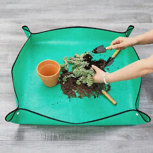 Waterproof Plant Repotting Mat for Indoor Gardening, 19.7" x 19.7" Foldable Potting Mat, Square Transplanting Pad with Copper Buckles for Mess Control,Green - color: Green, size: 19.7"x19.7"