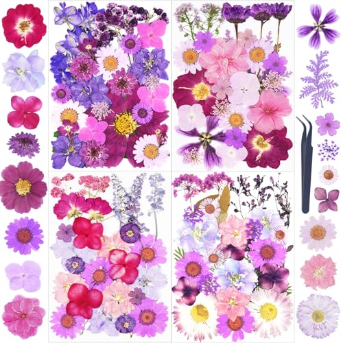 110Pcs Purple Dried Pressed Flowers for Crafts,Xinxinran Dry Flower Kit for Resin Molds,Epoxy Resin Accessories,Bookmark,Nails, Jewelry Molds,Candle Making Supplies,Soap,Frame - color: Purple 110pcs