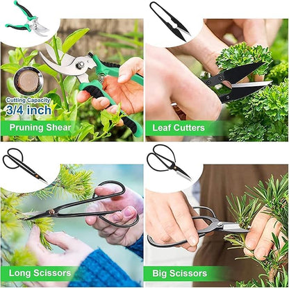 Bonsai Tools Kit 24 PCS for Beginners, Bonsai Tree Kit with PU Leather Bag, Pruning Shears, Scissors, Bonsai Wire, Succulent Repotting Tools, Gardening Gift for Women Men