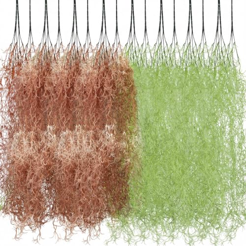 Cindeer 24 Pack Fake Spanish Moss Hanging, 43 Inch, Green，Brown | Artificial Faux Halloween Hanging Greenery Bulk, Moss Garland, Potted Wall Living Room Indoor Outdoor Decor - color: Green，brown, size: 43 Inch