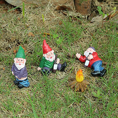 Tirifer 4Pcs Miniature Garden Gnome Set, Wizard Gnome 3D Dwarves Fairy Garden Gnome Statue Kit, Mini Outdoor Sculpture Garden Figurine Decoration for Lawn Yard Balcony Porch Patio