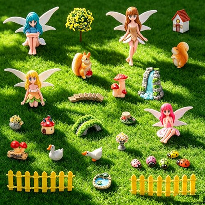 Miniature Fairy Garden Kit 27Pcs Cute Mushroom Figurines & Plants Set Fairy Garden Accessories Tiny Furniture Decor for Terrarium Potted Plant Ornament for Home Desk