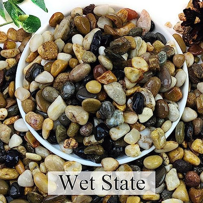 YISZM 20lbs Natural River Rocks for Plants, 3/8" Aquarium Gravel | Decorative Polished Mixed Pebbles for Fish Tank, Gardening, Flower Pots, Vase Fillers, Indoor Water Fountains, Landscaping - size: 3/8 Inch