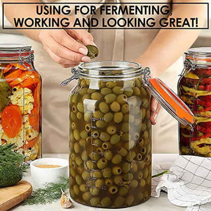 1 Gallon Glass Jars with Lids, 2 Pack Wide Mouth Mason Jars, 138 oz | Airtight Lids, Measurement Marks, Dishwasher Safe, Heavy-Duty Glass Storage Containers for Flour Sugar, Kitchen, Pantry