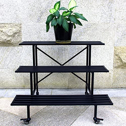 Zhongma 3 Tier Heavy Duty Metal Plant Stand with wheels easy assembly - size: 3-Tier: L35.43 x W26 x H26 w Wheels