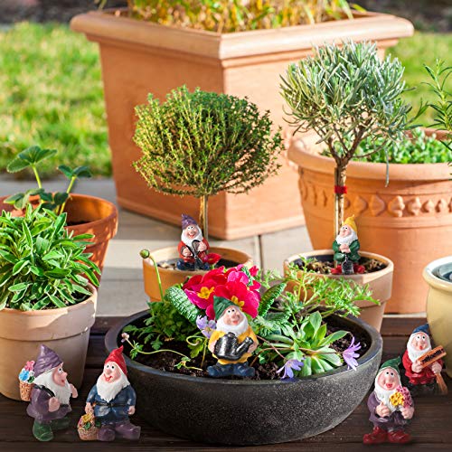 Jetec 7 Pieces Gnomes Fairy Resin Statues Miniature Garden Mini Gnome Statue for Table and Garden Decoration for Holiday Festival Decoration, Relatives Friends