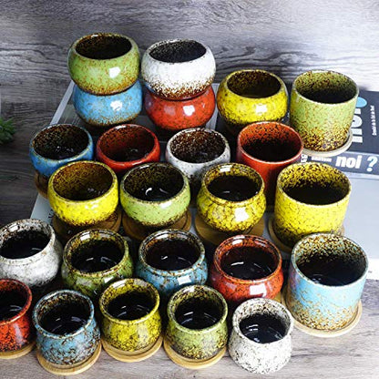 Succulent Pots, 4.2 Inch Small Flower Pots with Drainage | Ceramic Pots for Indoor Plants Cactus Bonsai Planters Set of 4 - color: Blue/Green/Red/Yellow
