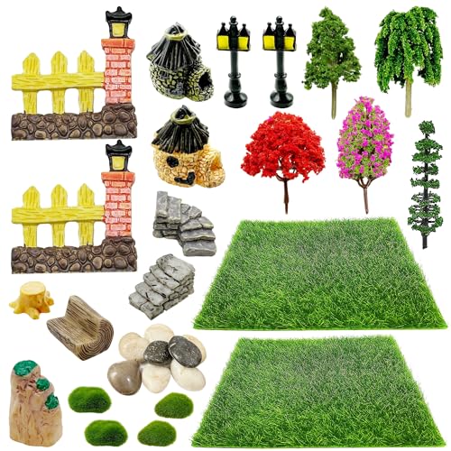 Woohome 30 PCS Fairy House Garden Accessories Mini Garden Accessories Micro Landscape Mini Zen Garden Set for Diorama Project DIY, Mini House Decor