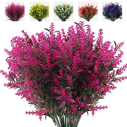 RECUTMS 8Pcs Artificial Flowers Fake Outdoor Plants Faux Lavender Flower - color: Fuchsia, size: 8 Bundles