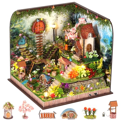 Book Nook DIY Miniature House Kit, 3D Wooden Puzzle Coffee House Dollhouse with Light & Tools, Creative Bookshelf Insert Craft Gifts for Adults Teens (Forest Garden) - color: Forest Garden