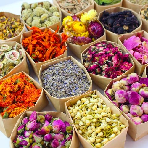 30Bags Natural Dried Flowers, DIY Soap,Bath Bomb,Candle,Aromatherapy Oil,Cake,Resin Jewelry Making,Bath,Nail -Lavender,Don't Forget Me,Rose,Jasmine - color: Stylec 30 Bags*0.3oz