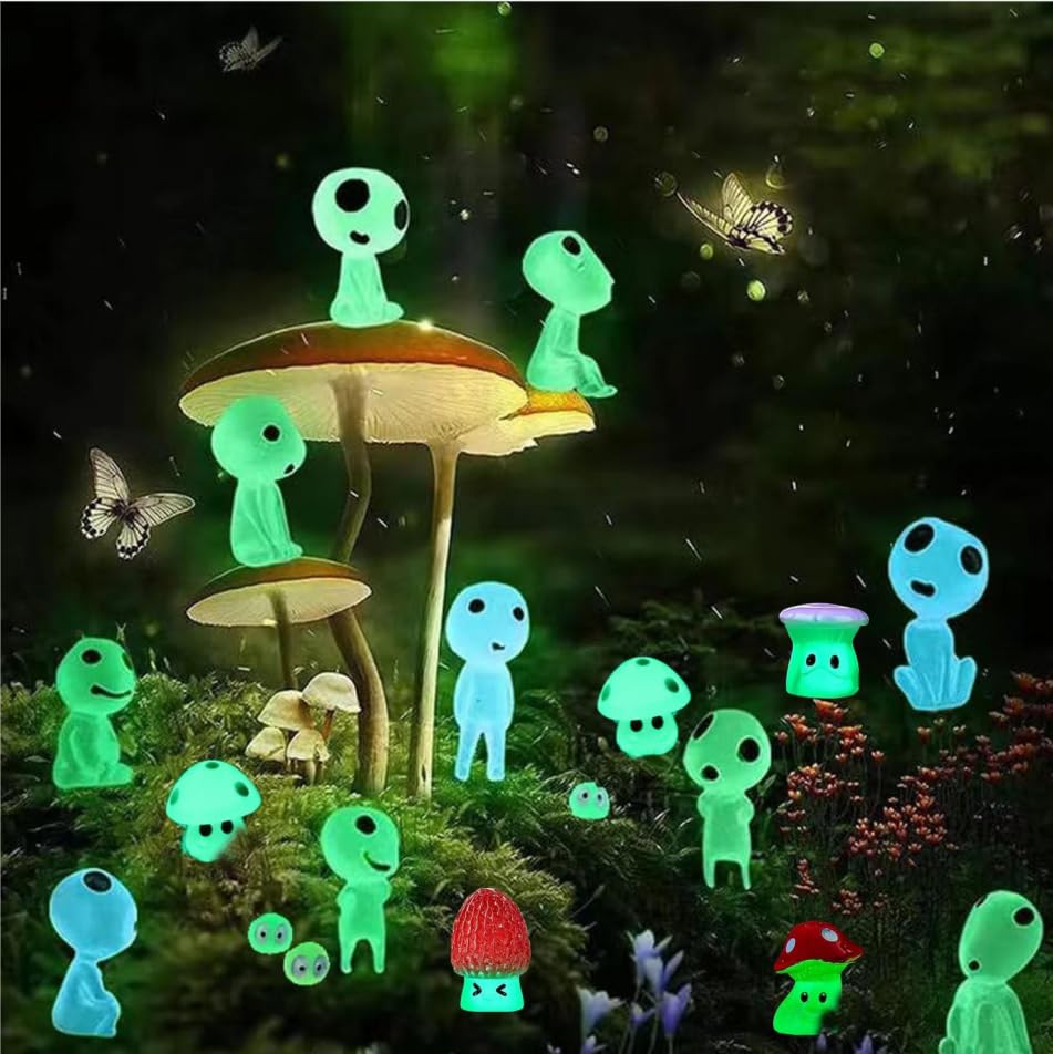 Glow in The Dark Tree Spirits, Mini Glow Fairy Garden Accessories Outdoor, Luminous Elves Tree Ghosts Figurines Kit with Mini Mushrooms for Garden Yard Bonsai Succulent Terrarium Decorations