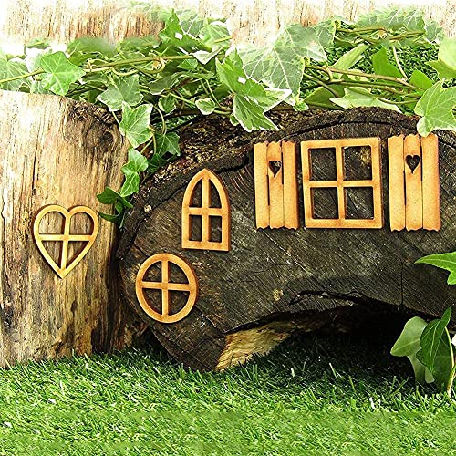 6Pcs Wooden Fairy Garden Door, Blank Door Fairy House Doors and Windows Ornaments Tree Statues for Tree Trunk Yard Decoration Miniature Garden Buildings and Structures Garden Sculptures and Statues