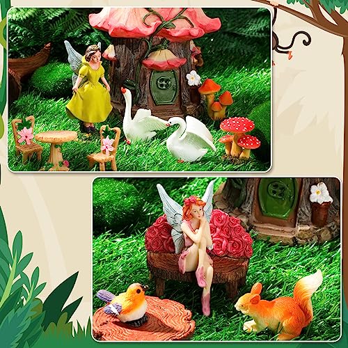 Soaoo Fairy House Garden Figurines Kit Summer Garden Decor Elves Decoration Outdoor Ornaments Animals Butterfly Fairy Mushroom Party Supplies DIY Micro Landscape Dollhouse