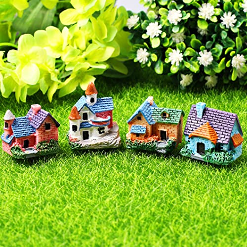 Rolin Roly 4Pcs Miniature Fairy Castle Landscape Resin Decorations Mini House Figurines Fairy Tale Garden Accessories for Desk Micro Ornaments Christmas Home Craft Décor - color: 4 Pcs Fairy Villa Ornaments