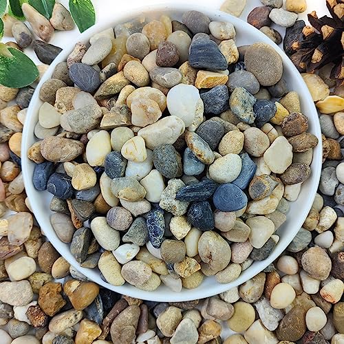YISZM 20lbs Natural River Rocks for Plants, 3/8" Aquarium Gravel | Decorative Polished Mixed Pebbles for Fish Tank, Gardening, Flower Pots, Vase Fillers, Indoor Water Fountains, Landscaping - size: 3/8 Inch