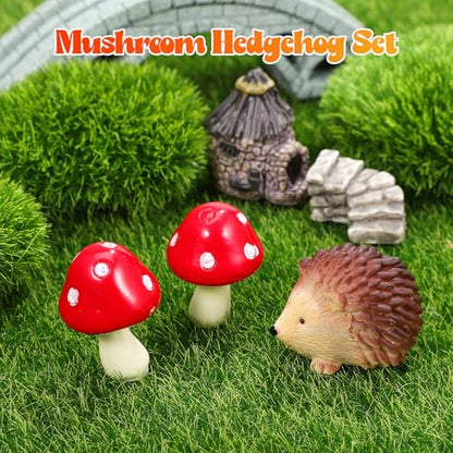 Toyvian Mini Resin Hedgehogs Figurines and Mushroom Decor Set 6-Piece Miniature Garden Accessories for Fairy Gardens Terrariums Plant Pots Tabletops and Craft Projects