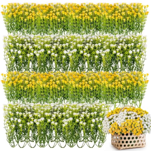 RAINFLOW Baby Breath Flowers Artificial - 100pcs Tiny Artificial Flowers - color: Yellow White, size: 100 PCS