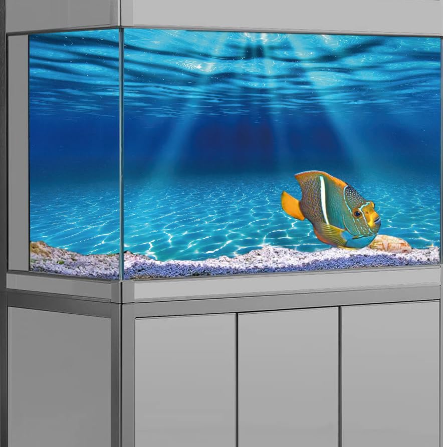 Natural Undersea Aquarium Background, Underwater Ocean Sunlight Fish Tank Background 30X18IN with 8 EVA Double-Sided Tape - color: Ocean, size: 30X18in/75X45cm