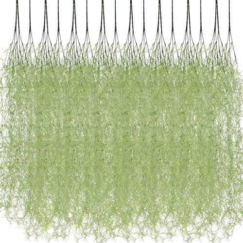 Cindeer 24 Pack Fake Spanish Moss Hanging, 33 Inch, Green | Artificial Faux Halloween Hanging Greenery Bulk, Moss Garland, Potted Wall Living Room Indoor Outdoor Decor - color: Green, size: 33 Inch