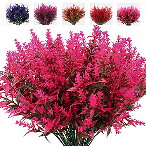 RECUTMS Artificial Plants Outdoor,8 Pcs Faux Flowers for Outdoor Planters - color: Pink, size: 8 Bundles