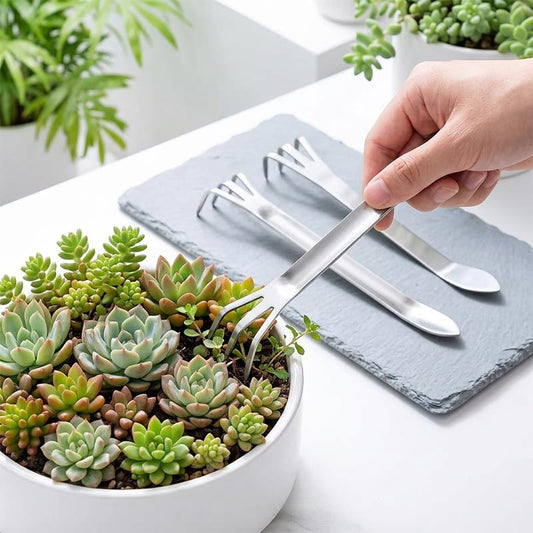 3 PCS Stainless Steel 3 Prong Root Rake Set, 7.87 x 1.18 Inch Bonsai Tree Soil Loosening Tools for Gardening