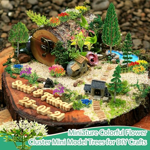 55 Pcs Miniature Colorful Flower Cluster Mini Model Trees Artificial Grass Mat Squares Set 20 Mini Grass 16 Flower Tufts 15 Mixed Trees 4 Garden Craft Grass for Landscape Scenery Sand Table