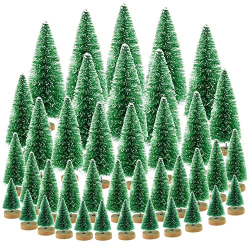 Yookat 40Pcs Mini Pine Trees with Wooden Base, Green, 4 Sizes, Perfect for DIY Crafts, Christmas Decoration, Winter Ornaments - color: Green
