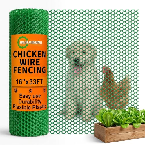 Plastic Wire Mesh Fence 16in x 33Ft Plastic Chicken Wire Mesh for Poultry, Dogs, Rabbit, Snake Barrier & Gardening Versatile Plastic Fencing (16in x 33Ft, Green) - color: Green, size: 16in x 33Ft